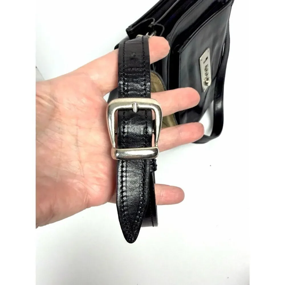 L.A.P.A. Florence Black Leather Vertical Briefcase  Italy Combination Lock